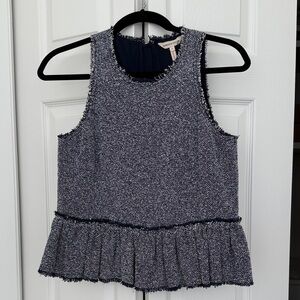Rebecca Taylor Navy & White Tweed Peplum Blouse Size 6